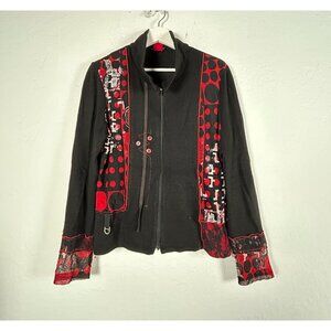 Vex Collection Womens Zip-Up Jacket Size 38 Black Red Abstract Pattern Stretch